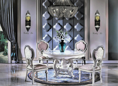 Dining room 6 armchairs 7-piece set classic ensemble round dining table chair